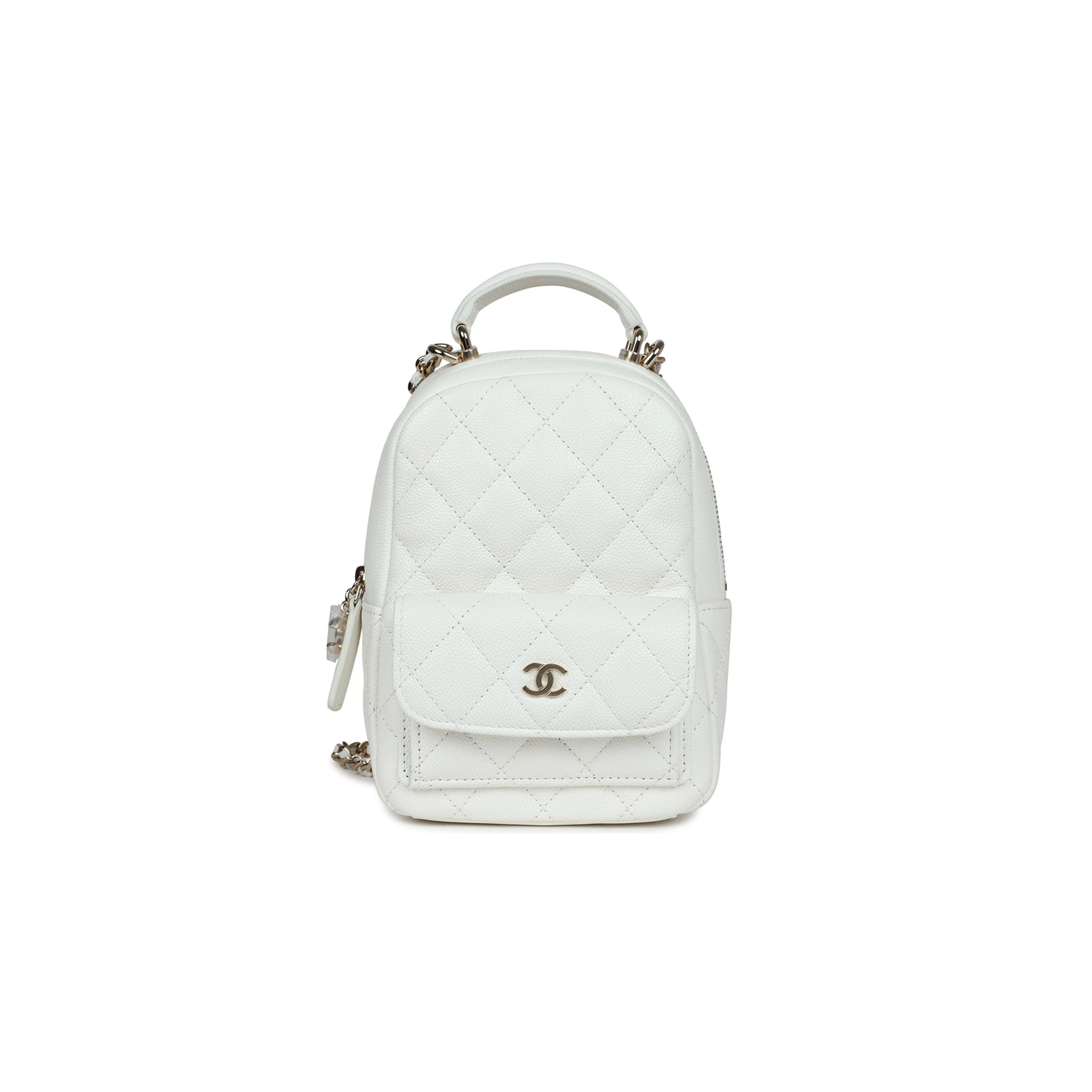 Ch*el mini phone holder backpack white caviar light gold hardware ap3753 (18*13*9cm)